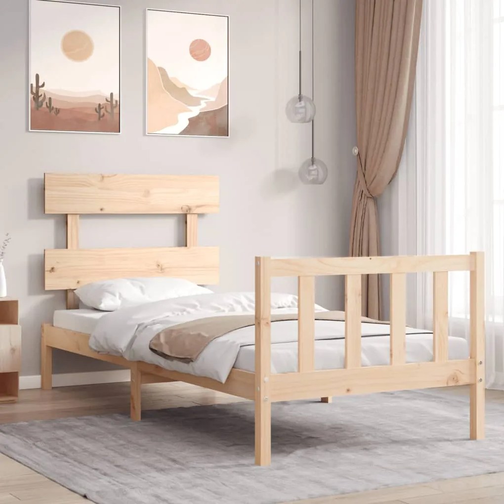 3193261 vidaXL Estrutura de cama com cabeceira 100x200 cm madeira maciça