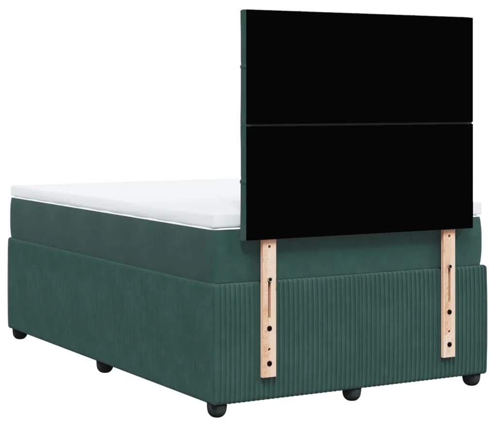 Cama boxspring com colchão 120x190 cm veludo verde-escuro