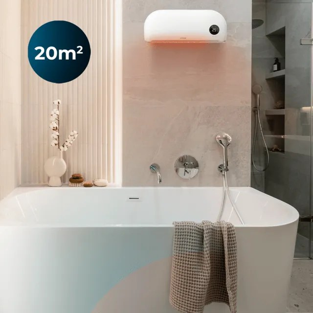 Aquecedor de Casa de Banho cerâmico com 2.000 W ReadyWarm 2000 Max Box Ceramic, display LED, controle remoto e proteção IPX2
