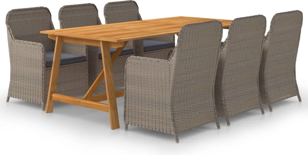 vidaXL 7 pcs conjunto de jantar para jardim castanho