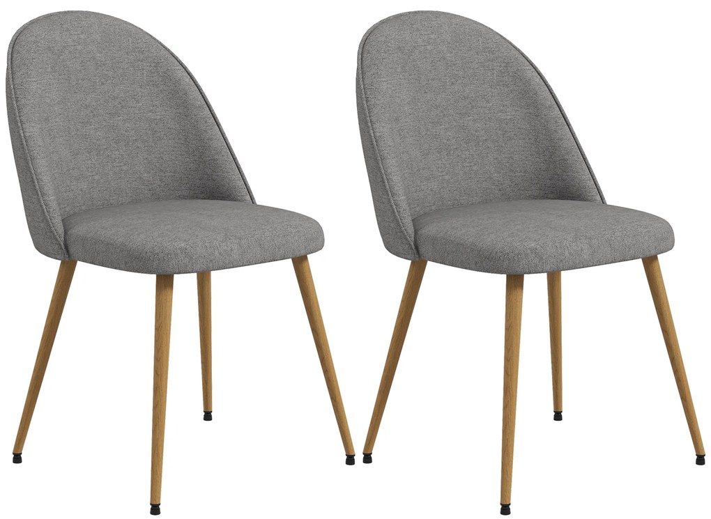 HOMCOM Conjunto de 2 Cadeiras Sala de Jantar Estofadas em Tecido de Linho com Pés de Aço 50x52x83 cm Cinza e Madeira | Aosom Portugal