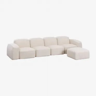 Sofá Modular E Pufe Bastian De 4 Peças Chenille Grossa Branca - Sklum