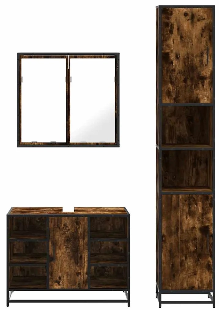 3 pcs conjunto de móveis WC madeira processada carvalho fumado