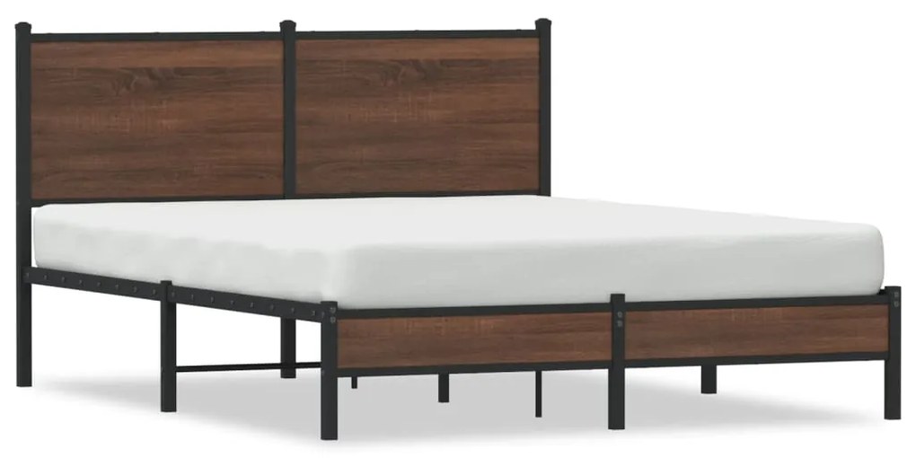 Estrutura cama com cabeceira 150x200cm metal carvalho castanho