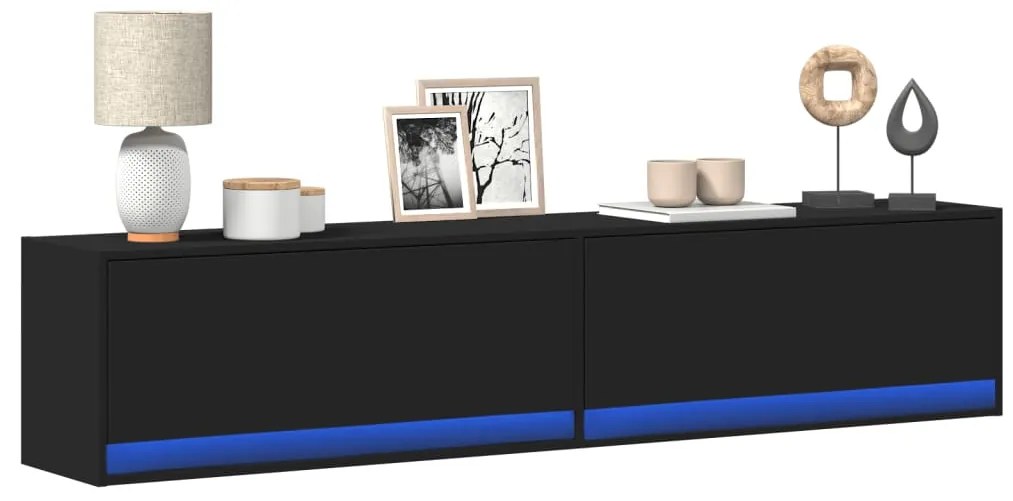 Móvel de parede para TV com luzes LED 180x31x38 cm preto