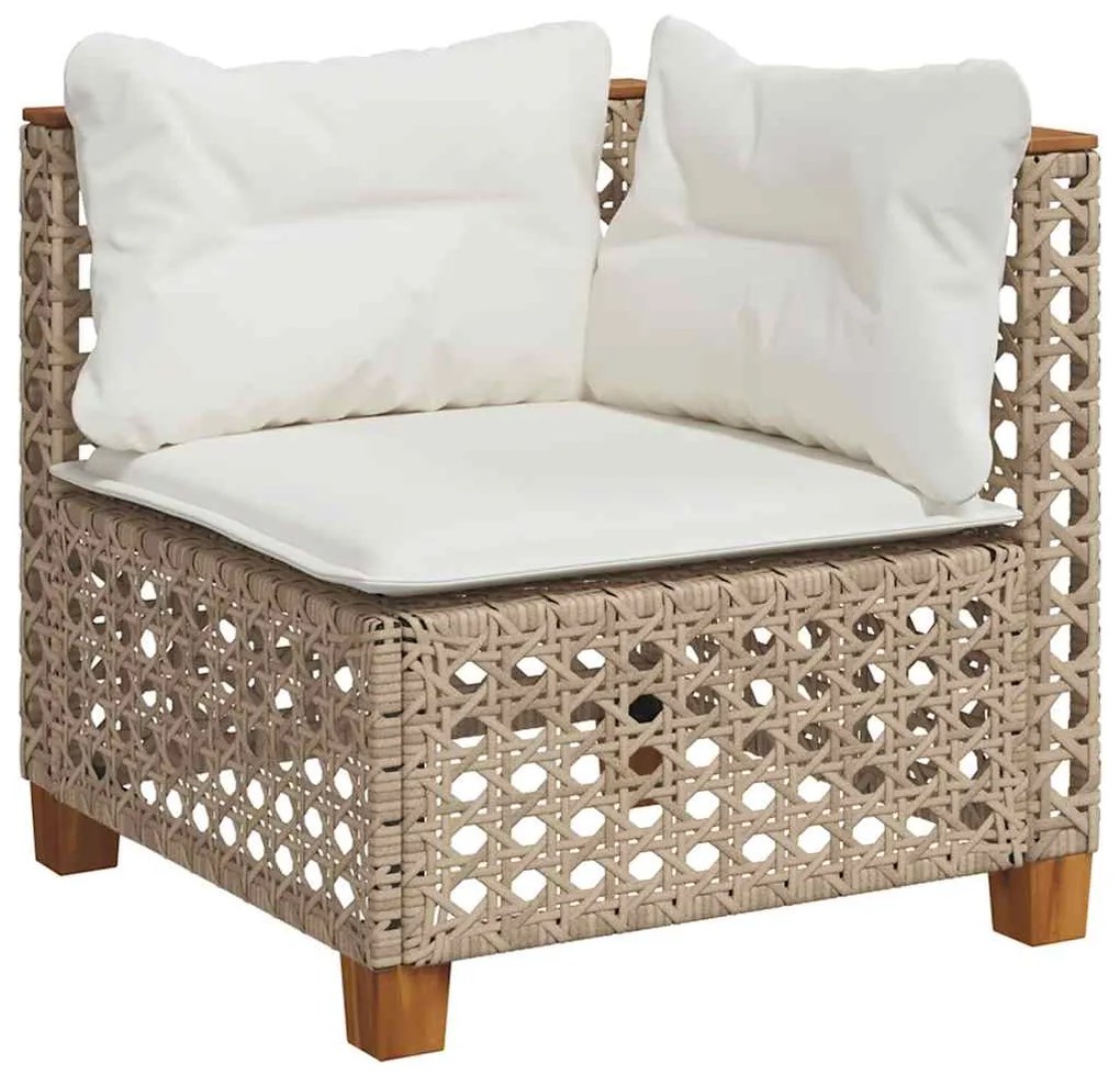 4 pcs conjunto de sofás para jardim c/ almofadões vime PE bege