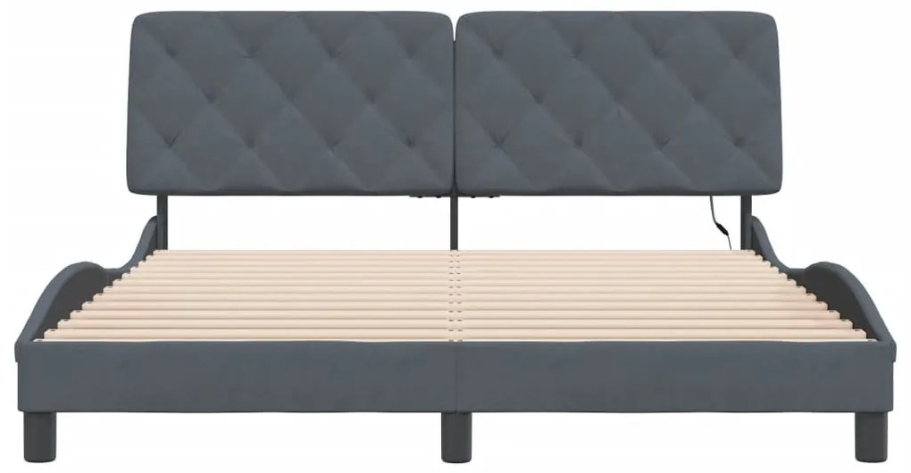 Estrutura de cama c/ luzes LED 160x200cm veludo cinzento-escuro