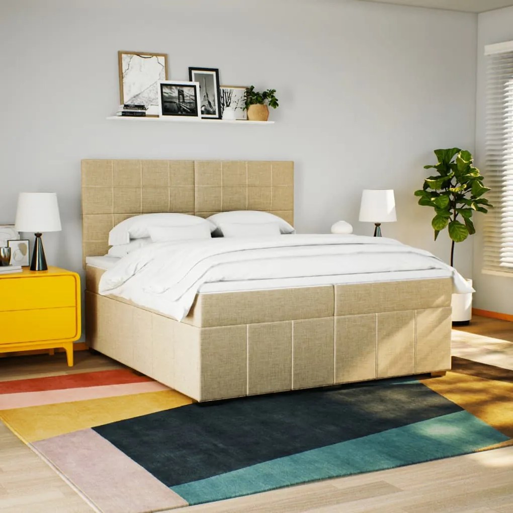 Cama com molas/colchão 200x200 cm tecido cor creme