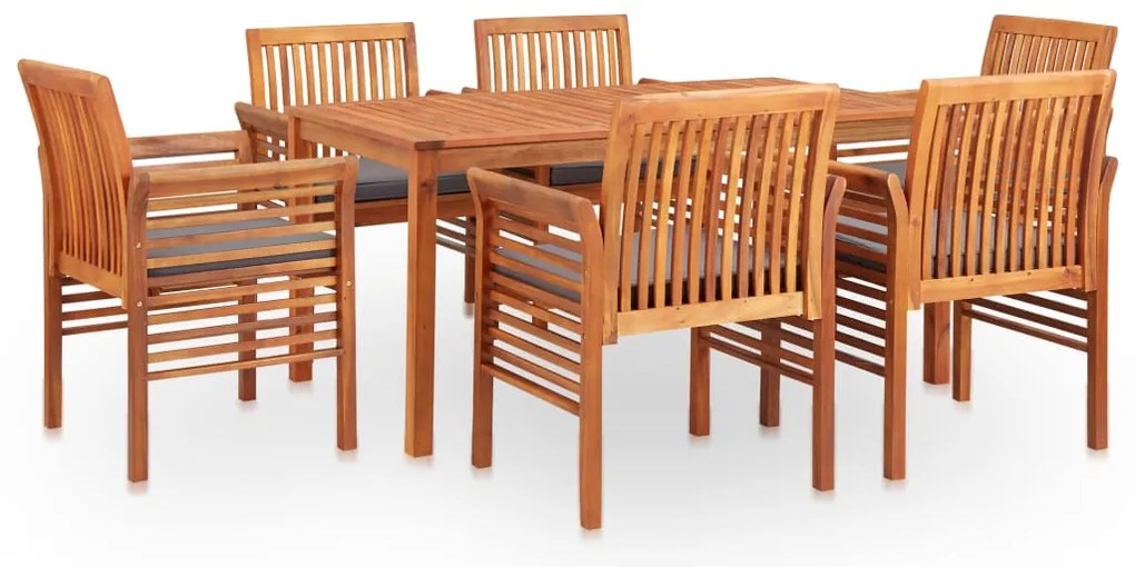 7 pcs conjunto de jantar exterior c/ almofadões acácia maciça