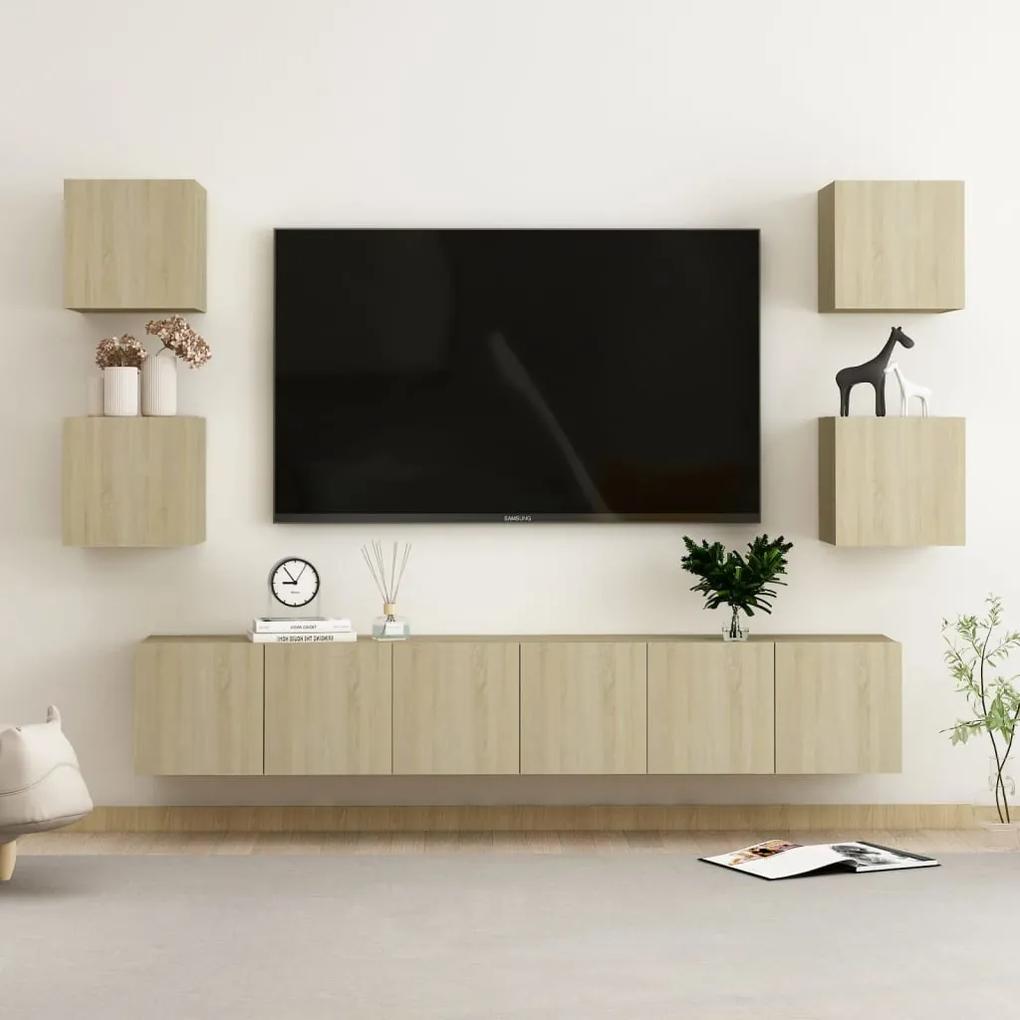 Conjunto de 7 Móveis de Parede de TV Funchal S - Carvalho - Design Mod
