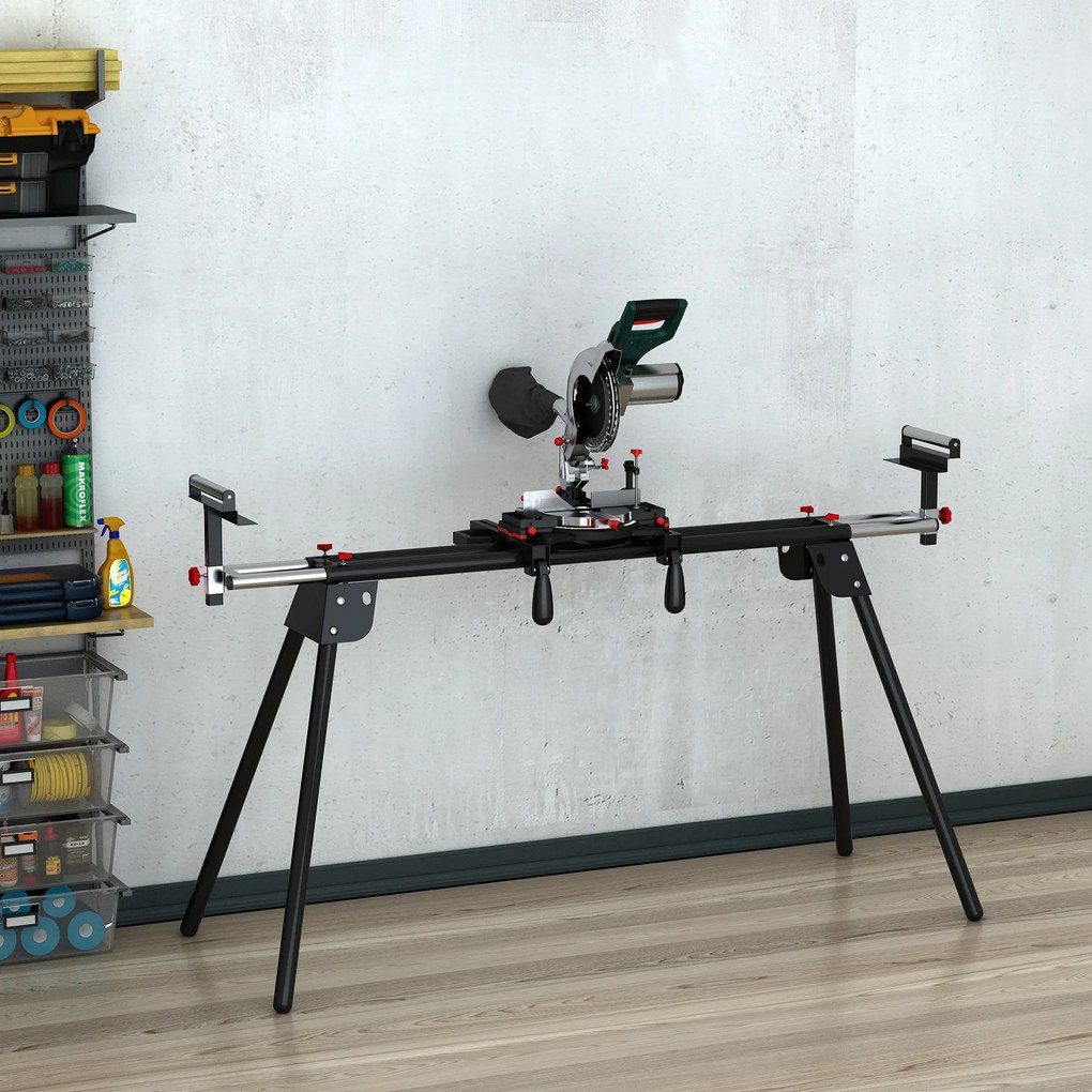 DURHAND Suporte portátil dobrável para serra de esquadria com altura ajustável e extensível Fácil de transportar e armazenar 213x64x102 cm Preto
