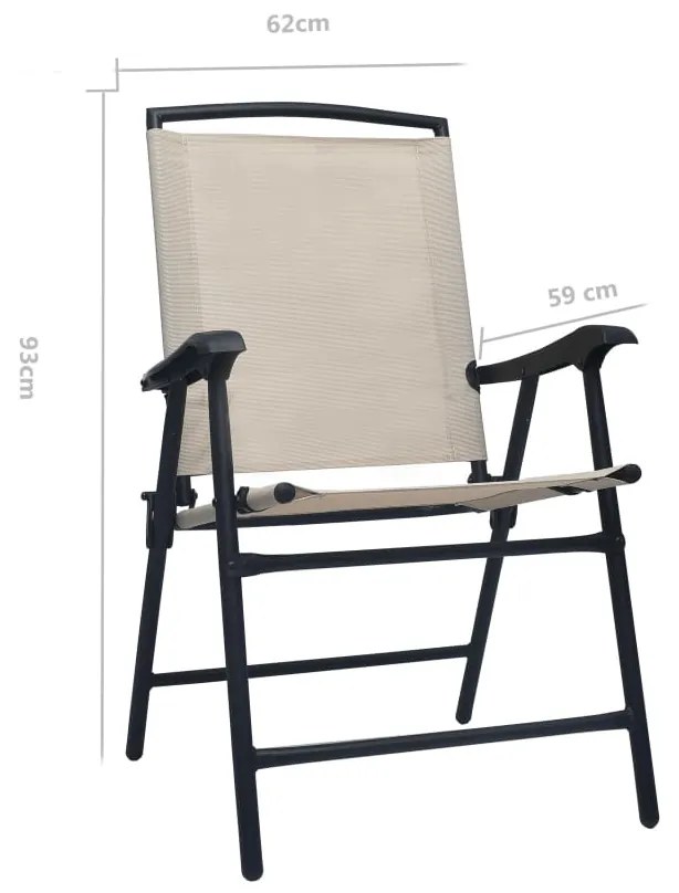 Cadeiras de jardim dobráveis 2 pcs textilene creme