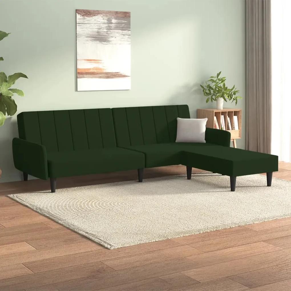 Sofá-cama de 2 lugares com banco veludo verde-escuro