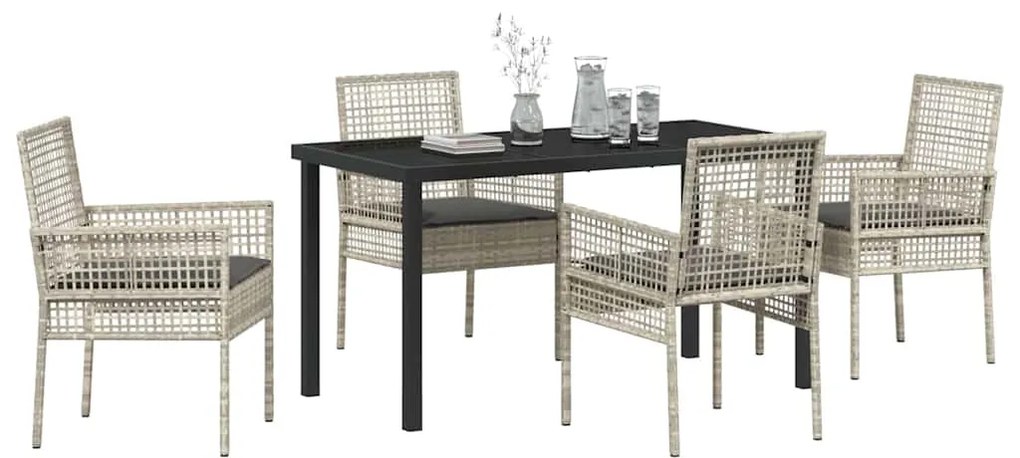 Conjunto de Jantar de 5 Peças com Almofadas Cinza Claro Rattan Poliést