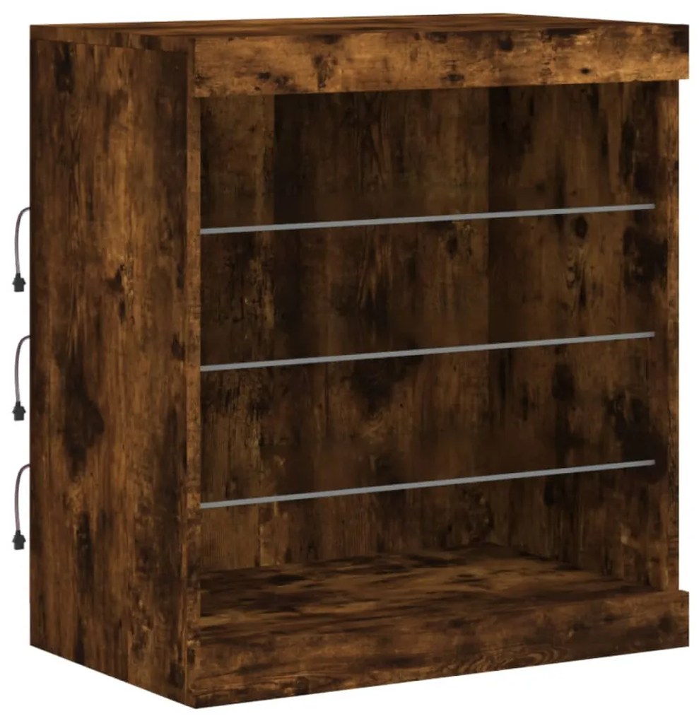 Aparador com luzes LED 142,5x37x67 cm carvalho fumado