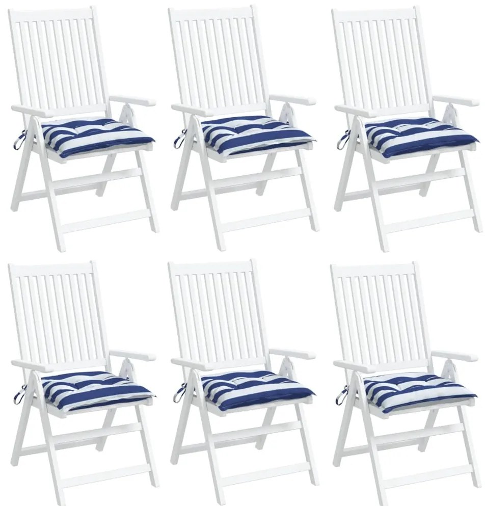 Almofadões p/ cadeira 6pcs 40x40x7 cm tecido riscas azul/branco