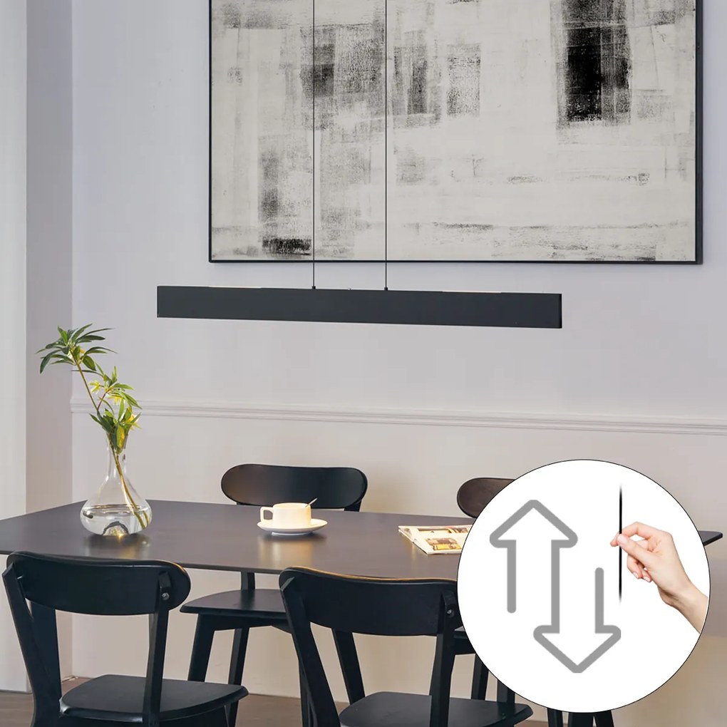 Candeeiro suspenso moderno preto Incl. LED regulável em 3 níveis Easylift - Straight