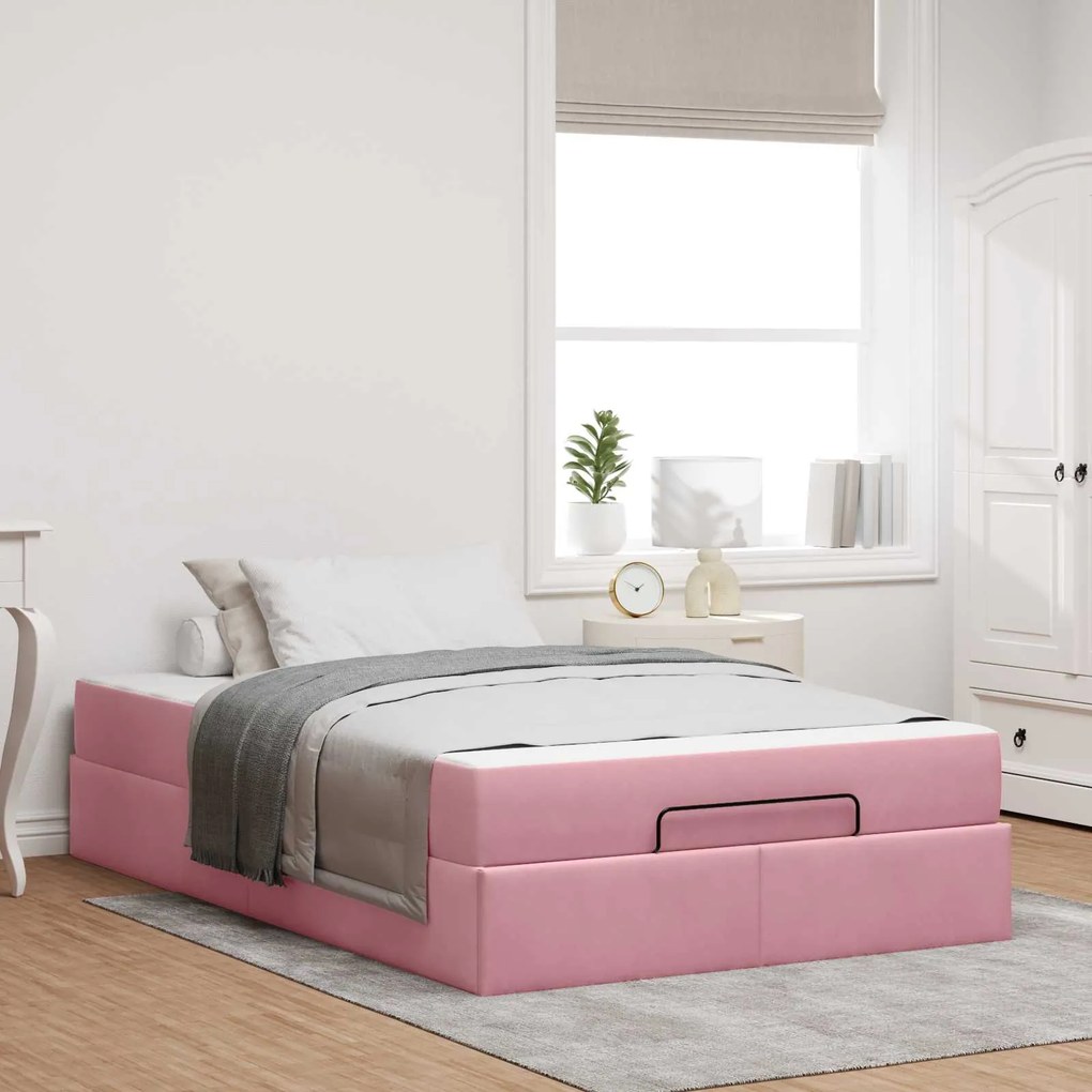 vidaXL Estrutura de cama com colchão com colchão 2 pcs Rosa Veludo