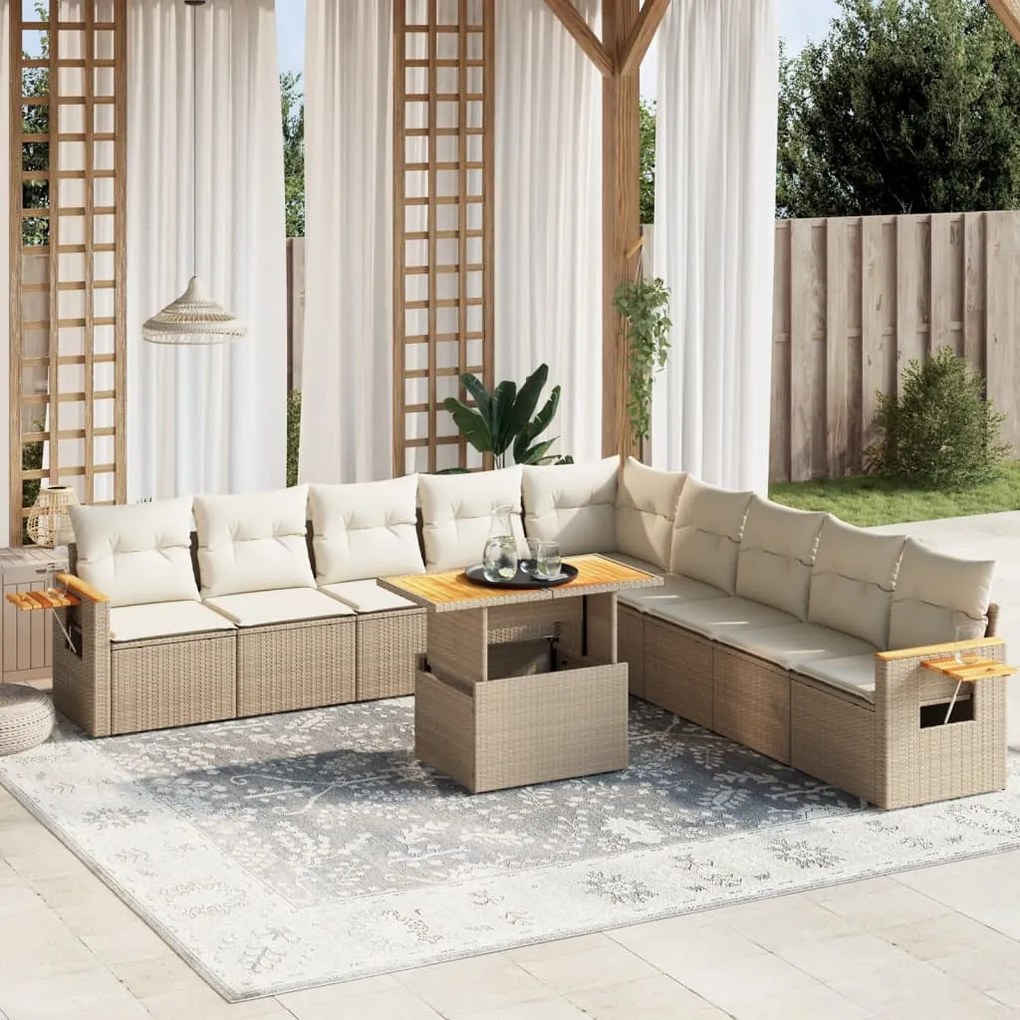 11 pcs conjunto sofás de jardim c/ almofadões vime PE bege