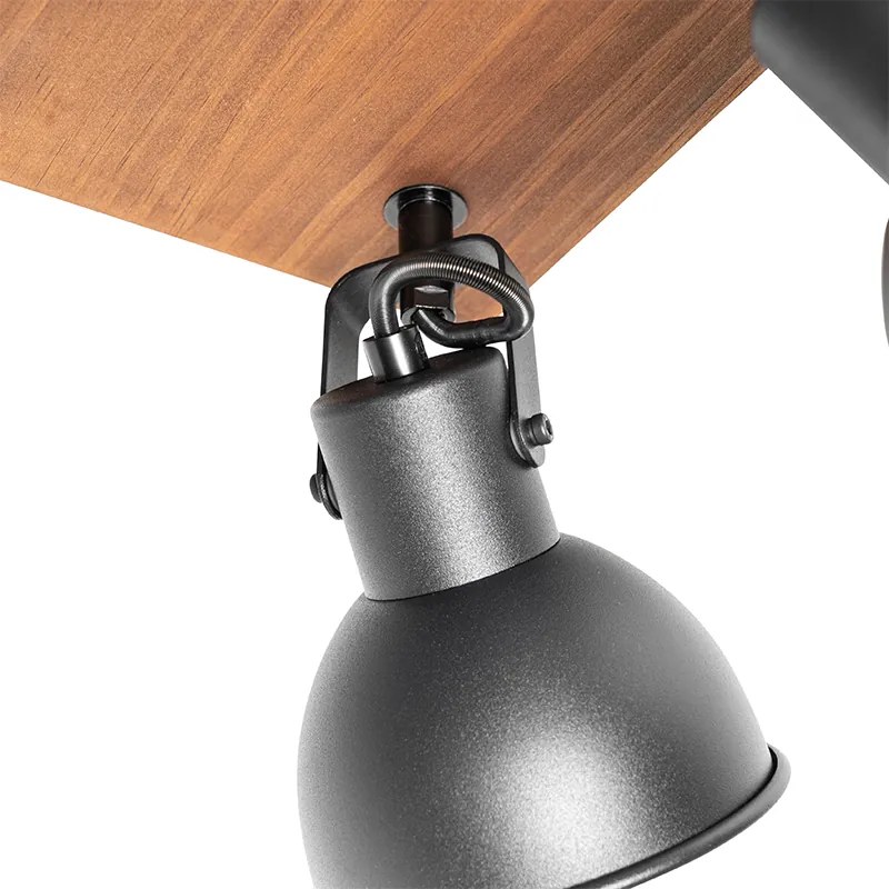 Foco industrial preto com madeira inclinável 4-luzes - Tommy