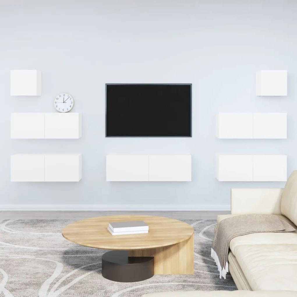 7 pcs conjunto de móveis de TV derivados de madeira branco