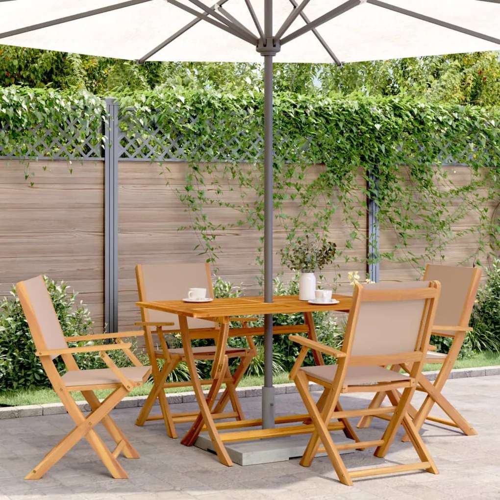 vidaXL 5 pcs conjunto jantar jardim tecido/madeira cinza-acastanhado