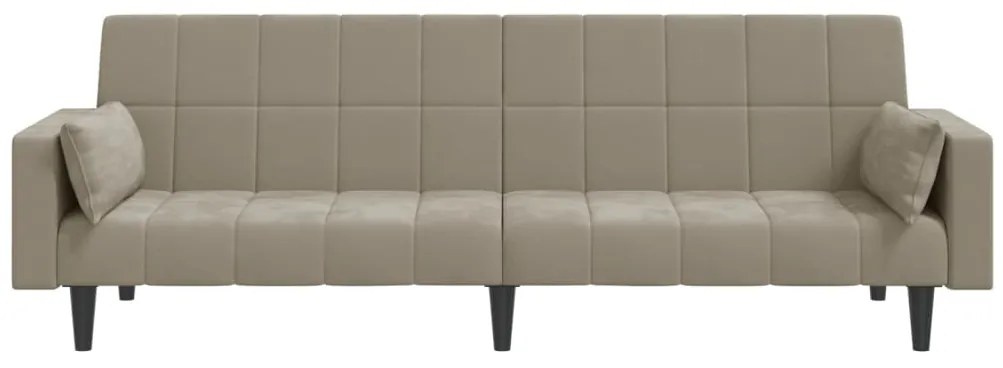 Sofá-cama 2 lugares com duas almofadas veludo cinzento-claro