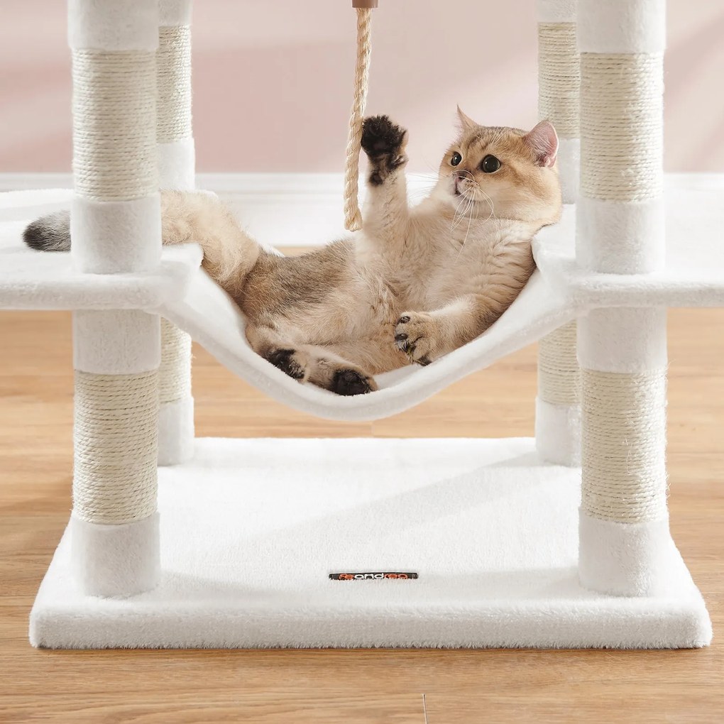 Arranhador para Gatos grande com 13 colunas para arranhar 55 x 45 x 168 cm, branco creme