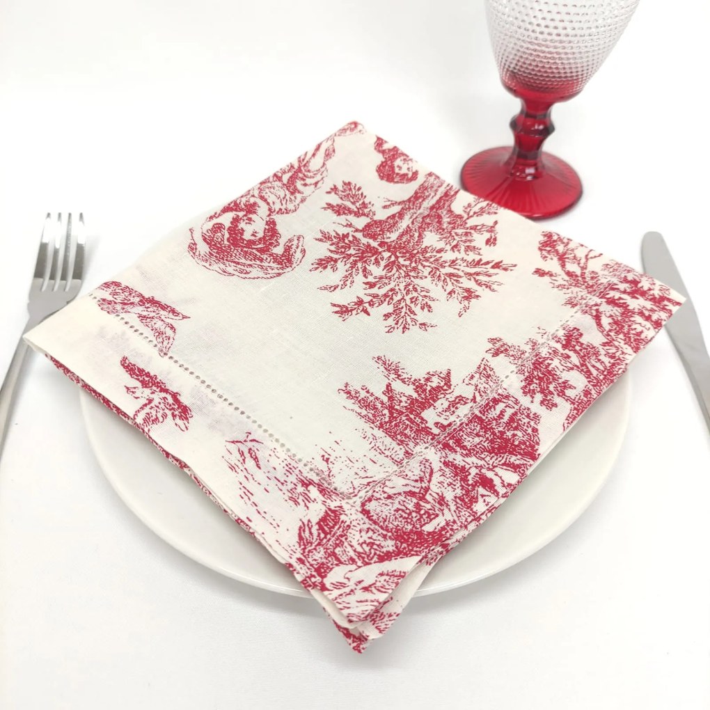 Individual/Guardanapo Linho COL Toile de Jouy Red