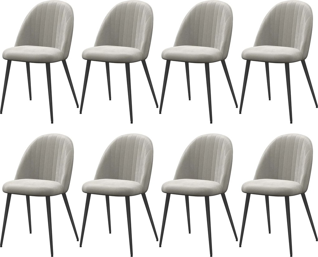 Conjunto de 8 Cadeiras de Sala de Jantar Modernas (MESA NÃO INCLUIDA) Cadeiras Estofadas em Veludo com Encosto Alto 50x52x83 cm Cinza