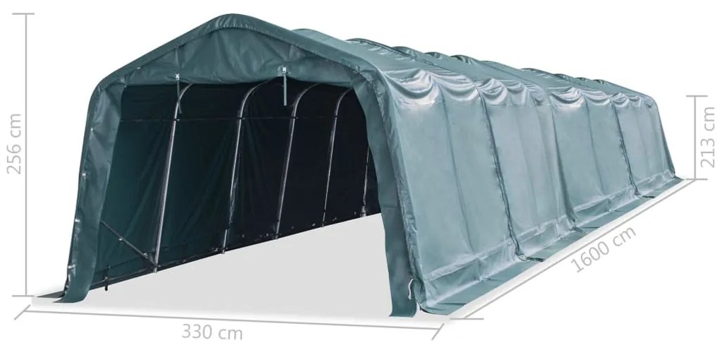 Tenda para gado removível PVC 550 g/m² 3,3x16 m verde-escuro
