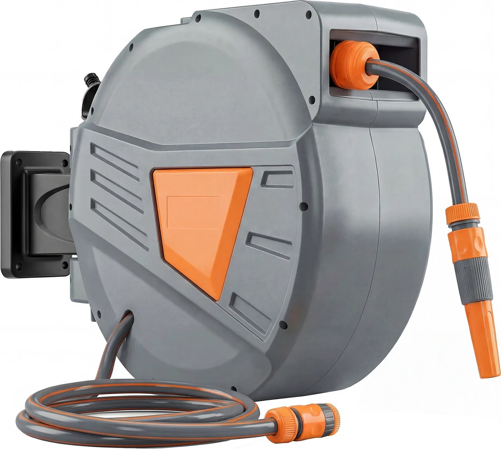 Outsunny Carretel de Mangueira para Jardim 30+2 m com Bocal de 2 Modos Bloqueio Automático e Retracção Orientável 180° Laranja | Aosom Portugal