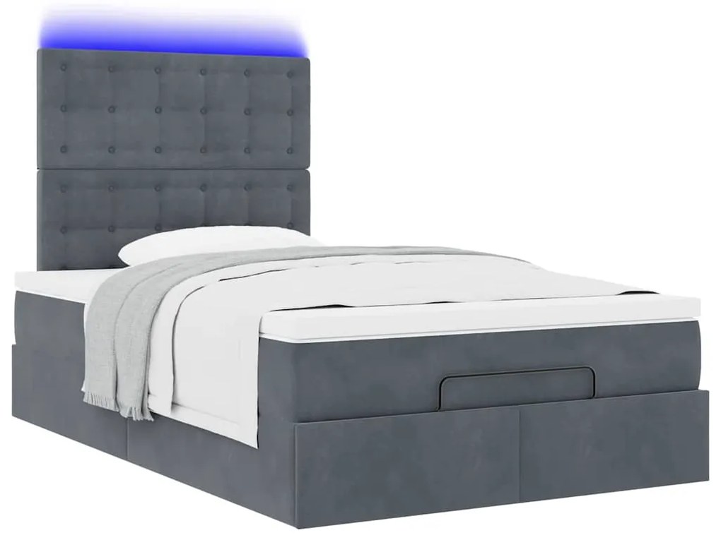 Estrutura de cama otomana com colchões cinza escuro veludo