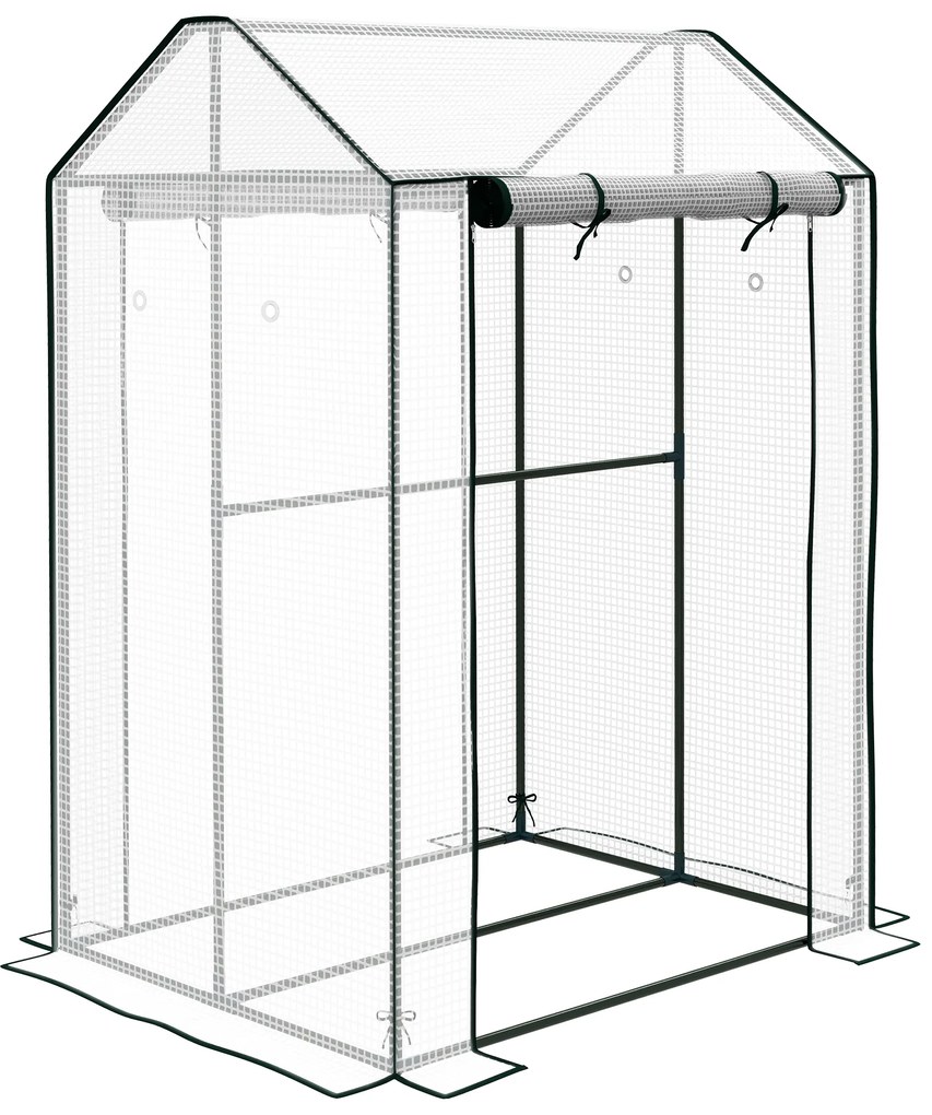 Outsunny Estufa de Jardim com 2 Espaços e 2 Portas Enroláveis 0 8 ㎡ Estufa de Tomates 1x0 8x1,5 m Aço e Pe | Aosom Portugal