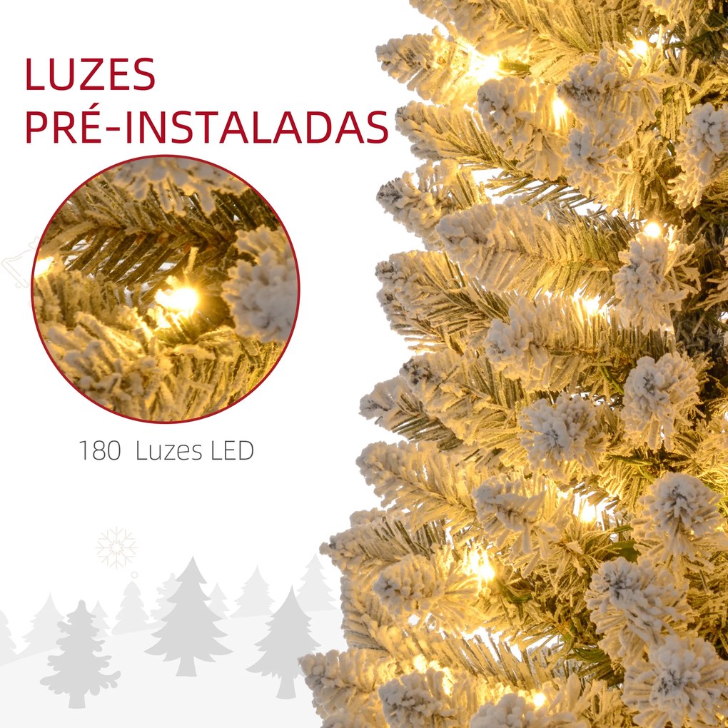 Árvore de Natal 210 cm Árvore de Natal Artificial Nevada com 180 Luzes LED 405 Ramos e Suporte de Metal Verde e Branco