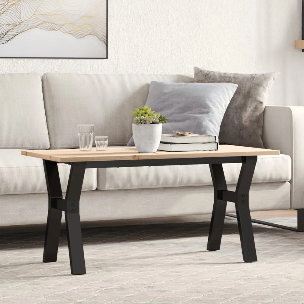 vidaXL Mesa de centro estrutura em Y 90x40x45 cm pinho e aço
