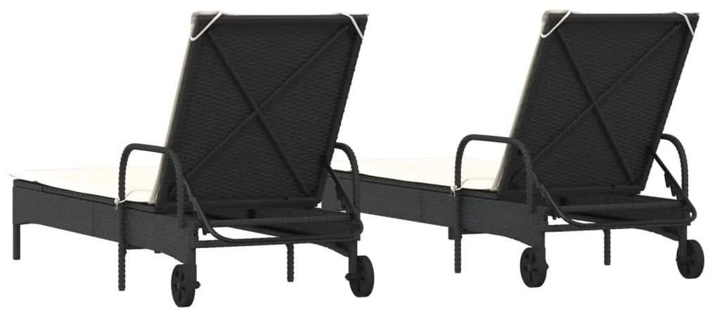 Espreguiçadeiras com almofadões 2 pcs vime PE preto