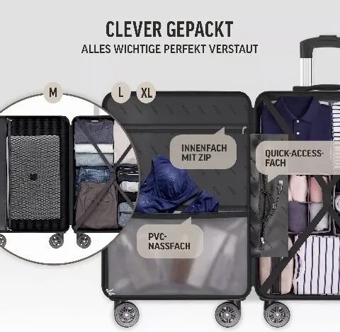 Conjunto de 3 malas de viagem com estrutura rígida «New York», rodas de 360°, ABS Pretas