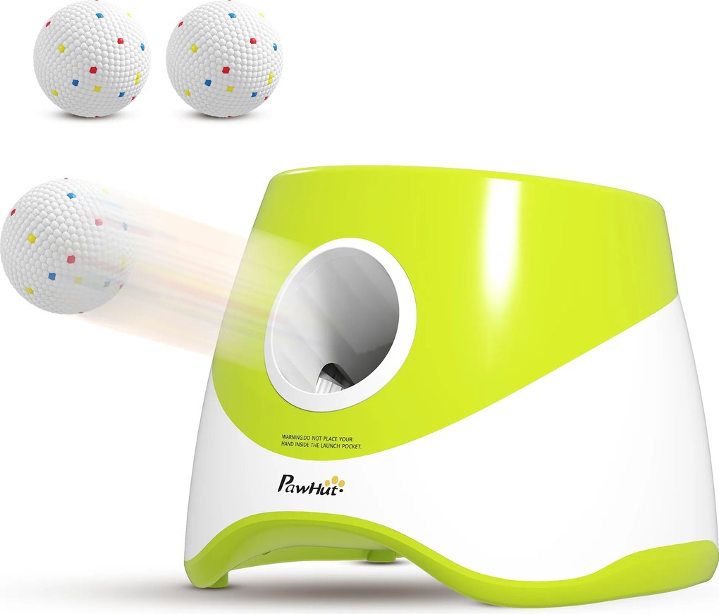 PawHut Lançador Automático de Bolas para Cães com 3 Bolas ETPU Distâncias 6/10/14 m Modo Aleatório Verde | Aosom Portugal