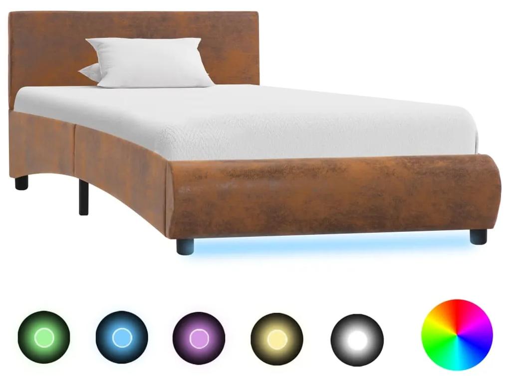 285505 vidaXL Estrutura de cama com LED 100x200 cm tecido castanho