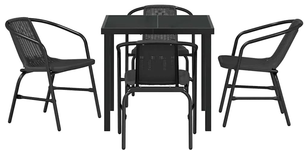 Conjunto de Jantar de Jardim com 5 Peças em Rattan Sintético Preto