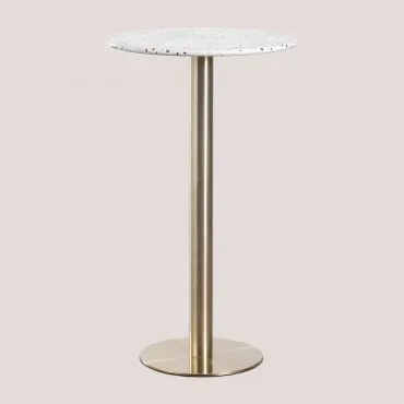 Mesa Alta De Bar Redonda Ø60 Cm Em Terraço Xiren Terrazzo Marfim E Preto - Dourado Escovado - Sklum