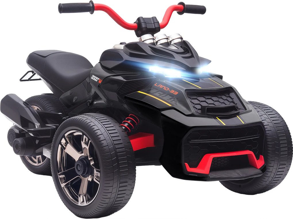 Moto 3 rodas infantil, 12 V, 3 rodas, 2 motores, leitor de MP3, buzina, 2 velocidades, 3-5 km/h, preta