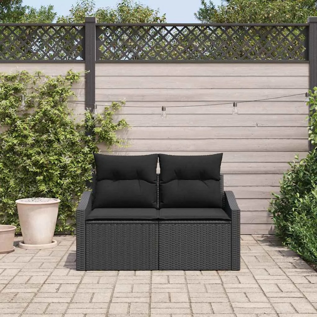 Sofá de Jardim 2 Lugares com Almofadas Preto Rattan Poliéster