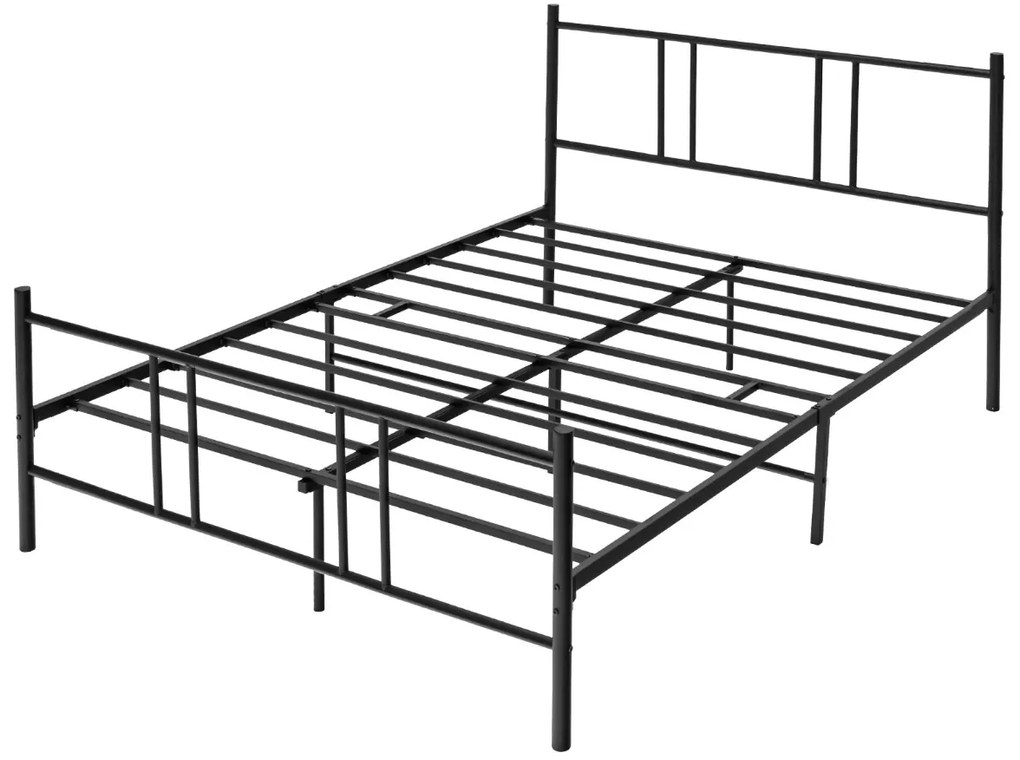Estrutura de cama metálica com cabeceira e estribo de aço de montagem fácil 200x160 Preto