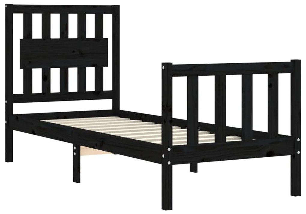 Estrutura cama de solteiro c/ cabeceira madeira maciça preto