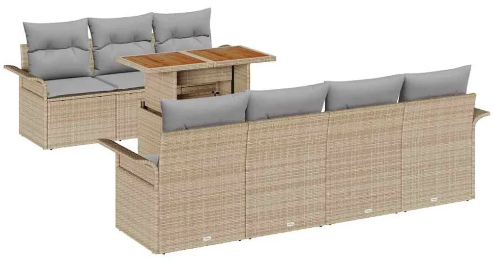 Conjunto de Sofá de Jardim 8 Peças com Almofadas Bege de Poliratan e A