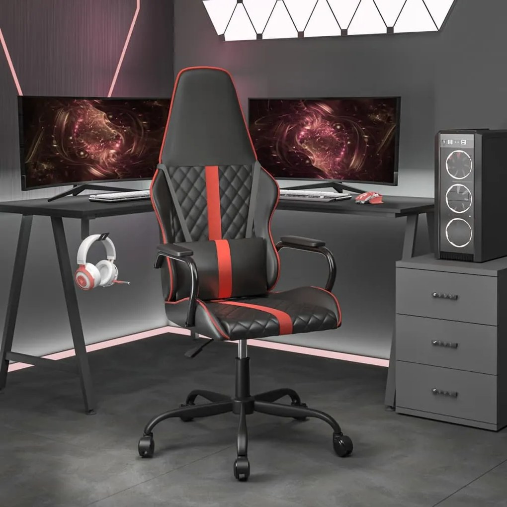 vidaXL Cadeira de gaming couro artificial preto e vermelho