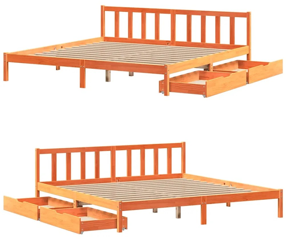 Cama sem colchão 200x200 cm pinho maciço castanho-mel