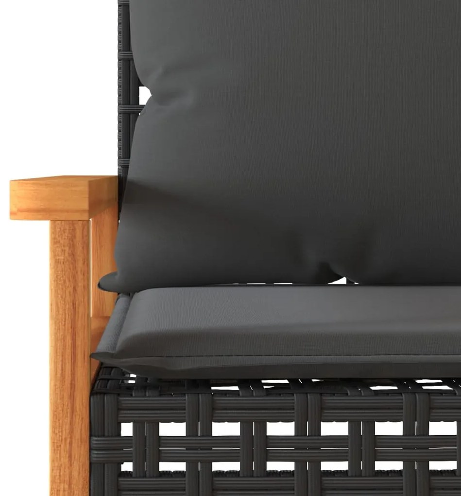 Conjunto de bistrô com almofadões 3 pcs vime PE e acácia preto